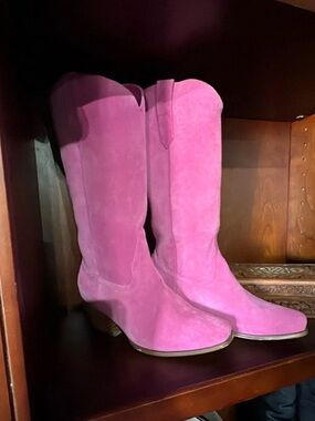 Newport Pink Suede Knee-High Heeled Boots